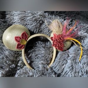 Gold with Red Feathers and Flowers Minnie Ears